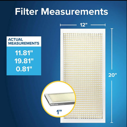 Filtrete 12x20x1 Furnace Air Filter MPR 300 MERV 5, Clean Living Basic Dust, 6-Pack (exact dimensions 11.81 x 19.81 x 0.81)