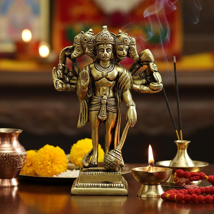 eSplanade Brass Panchmukhi Hanuman Anjaneya Pavan Putra Bajrangbali Idol Murti Moorti Statue - 6.5 inches | Pooja Idols