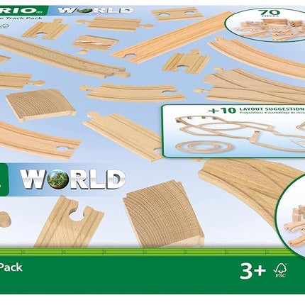 BRIO World Deluxe Track Pack for Kids, 70 Piece Wooden Railway Track Expansion Set, Ages 3 Years and Up