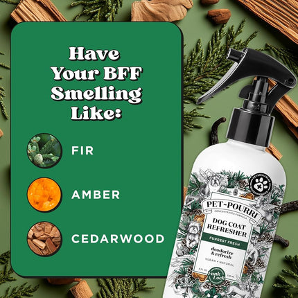 Poo-Pourri Furrest Fresh 8oz Dog Coat Deodorizing Spray – Plant Derived Ingredients – Vet Recommended – Paraben & Sulfate-Free - Grooming perfume Spray for Dog Odor – Fir, Amber, & Cedarwood Scent
