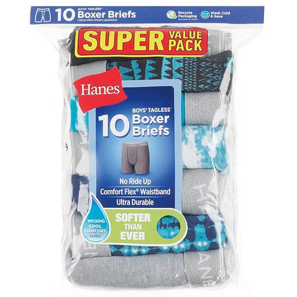 Hanes Boys and Toddler Underwear, Comfort Flex and ComfortSoft Boxer Briefs, Multiple Packs Available Pack of 10, Solids/Prints Assorted - 10 Pack, Large