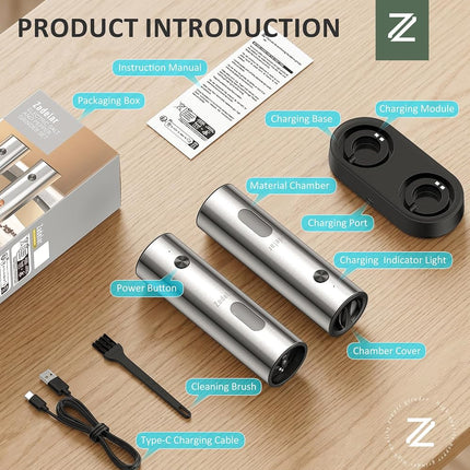 Salt and Pepper Grinder Set Electric,Rechargeable Salt and Pepper Shakers Stainless Steel with USB C Dual Charging Base,Upgraded Large Capacity,Adjustable Coarseness,LED Light,Ideal for Mom