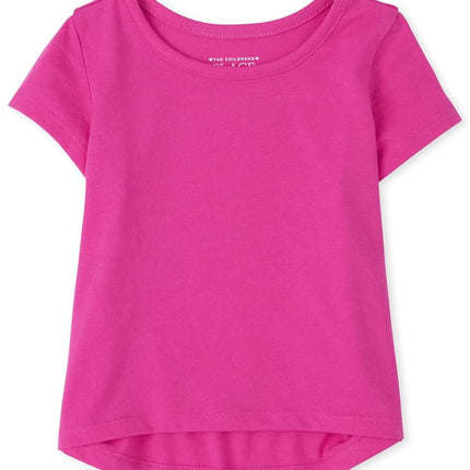 The Children's Place Baby and Toddler Girls High Low Basic Layering Tee, Neon Pink, 18-24 Months