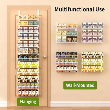Churboro Over the Door Pantry Organizer Rack with 12 Adjustable Baskets, 12 Tiers Dual-use Spice Rack- Hanging or Wall Mount Spice Rack, Pantry Door Organizer, White
