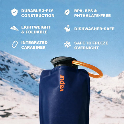 Vapur Flexible, Collapsible Wide Mouth Anti-Bottle with Detachable Carabiner, Convenient, Portable Hydration for Travel and Outdoor Adventures, 34 Ounce, Night Blue, Pack of 1