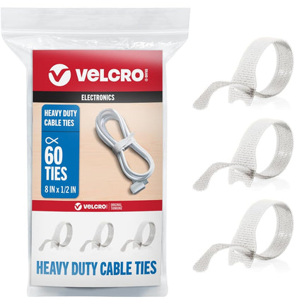 Velcro Brand White Cable Ties Heavy Duty | 60Pc Bu