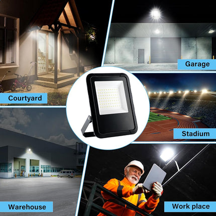 Simple Deluxe Paquete de 2 focos LED de exterior, 70W 7000LM, luz de trabajo exterior superbrillante con enchufe, resistente al agua IP65, luz de inundación de 6500K para garaje, patio, césped