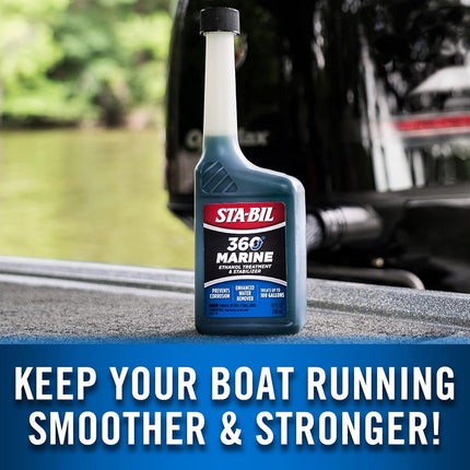 STA-BIL 360 Marine Ethanol Treatment & Fuel Stabilizer - Full Fuel System Cleaner - Fuel Injector Cleaner - Removes Water- Protects Fuel System - Treats 100 Gallons - 10 Fl. Oz. (22241)