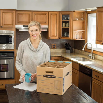 Bankers Box Kitchen Kit Moving Box 1 Pack, Dividers and Cushions, Reinforced Handles, Tape-Free Assembly, Box with Lid, 15-in x 12-in x 10-in (7710701)