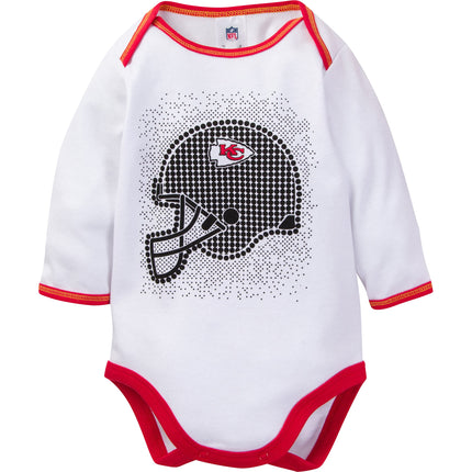NFL Kansas City Chiefs 3 Pack Bodysuit Footed Pant and Cap Registry Gift Set, red/White Kansas City Chiefs, 6-9M