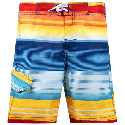 Kanu Surf - Bañador de playa de secado rápido con rayas Victor para niños pequeños, color azul marino/naranja, talla 4T