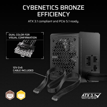 Corsair CX750M (2025) Semi Modular ATX 3.1 PCIe 5.1 Low-Noise 750W Power Supply with 12V-2x6 Cable � Cybenetics Bronze Efficiency, LLC Topology, 105�C Capacitors � Black