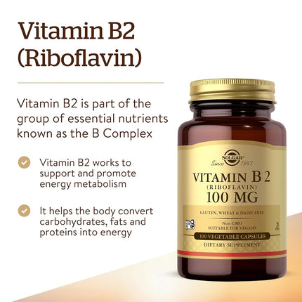 Solgar - Vitamin B2 (Riboflavin) 100 mg. - 100 Vegetarian Capsules