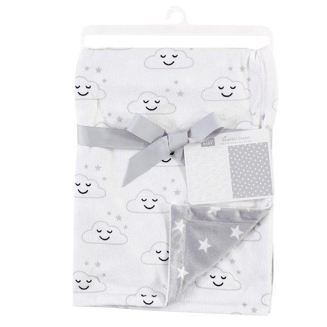 Hudson Baby Unisex Baby Plush Reversible Mink Blanket, Gray Clouds, 30x40 inches