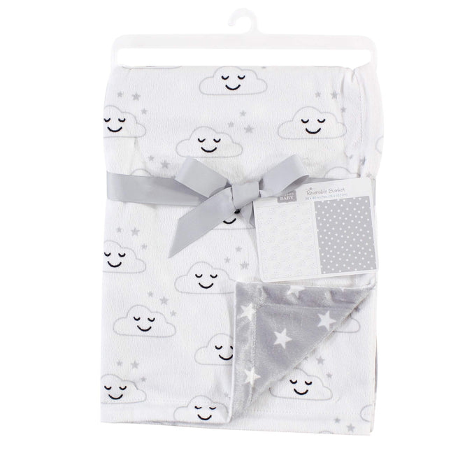 Hudson Baby Unisex Baby Plush Reversible Mink Blanket, Gray Clouds, 30x40 inches
