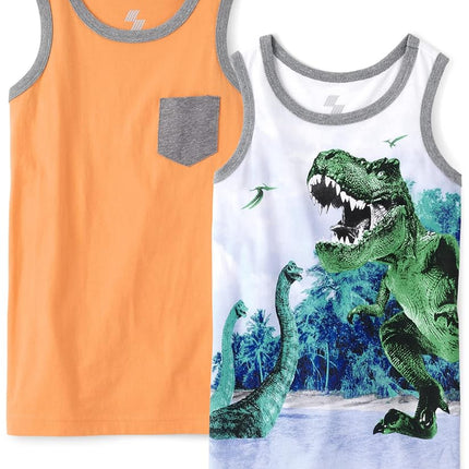 Lot de 2 débardeurs avec poche The Children's Place pour garçons, orange/T-rex, taille XXL