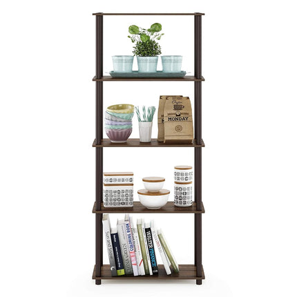 Furinno TURN-N-TUBE 5-Tier Tool-Free Corner Shelf, Walnut