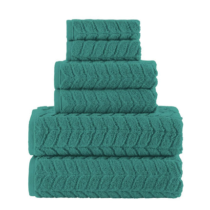 Elegant Comfort Luxury 6-Piece 100% Turkish Cotton Jacquard Braided Textured Premium Hotel Quality Towel Set– Soft and Absorbent, Includes 2 Bath Towels, 2 Hand Towels and 2 Washcloths, Turquoise