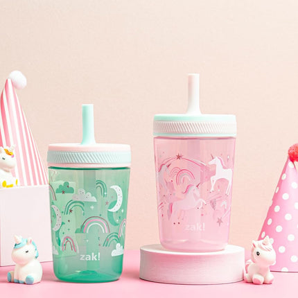 Zak Designs Unicorn-Happy Skies Kelso 15oz Leak-Proof Toddler Cups, 2-Pack