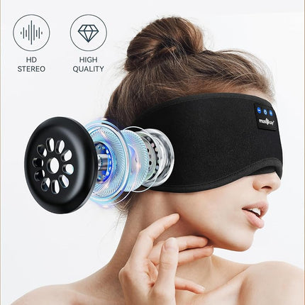 MUSICOZY Sleep Headphones Bluetooth 5.4 Headband Sleeping Headphones Eye Mask for Women Men Unisex, Wireless Music Mask Built-in Speakers Microphone Adjustable Strap for Side Sleepers Travel Office