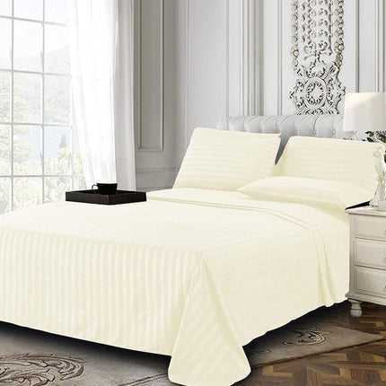 Elegant Comfort Luxury Soft Bed Sheets Dobby Stripe 1500 Premium Hotel Quality Microfiber Softness Wrinkle and Fade Resistant (6-Piece) Bedding Set, King, Linen Cream