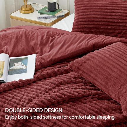 BEDELITE Fleece Twin Comforter Set -Super Soft & Warm Fluffy Burgundy Bedding, Luxury Fuzzy Heavy Bed Set for Winter with 1 Pillow case