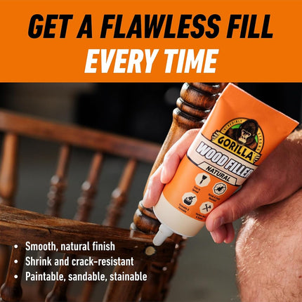 Gorilla All Purpose Wood Filler, 6oz Tube, Natural (Pack of 1)