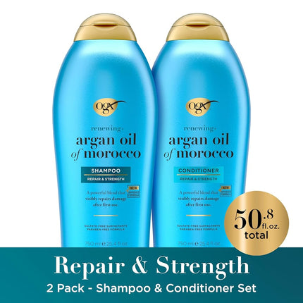 OGX Renewing + Argan Oil of Morocco Shampoo & Conditioner Set, Helps Strengthen & Repair Dry, Damaged Hair, Paraben-Free, Sulfate-Free Surfactants, 25.4 fl. Oz (Pack of 2)