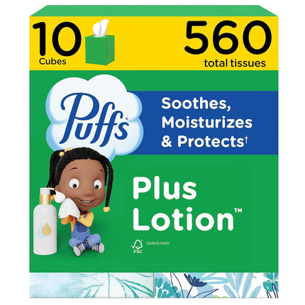 Puffs Plus Lotion Facial Tissues, 10 Cubes, 56 Tis