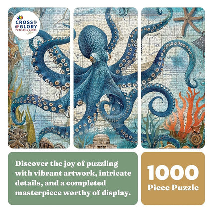 Neptune's Navigator: The Octopus Voyage - Best 1000 Piece Jigsaw Puzzle for Adults, Eco-Friendly, Ocean Exploration Theme with Satin Finish - by Cross & Glory