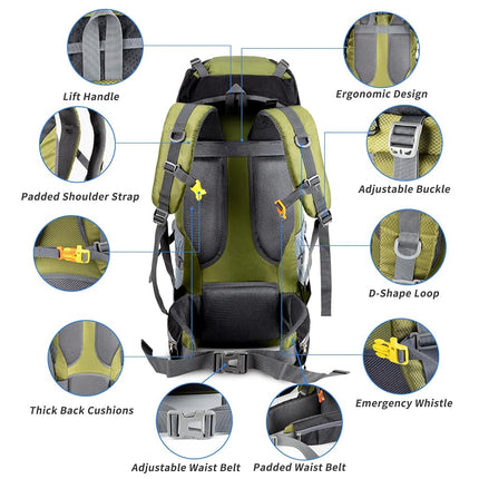 Night Cat Hiking Backpacks 70L Camping Backpacking Packs for Men Women Lightweight Outdoor for Mountaineering Traveling, No Internal Frame