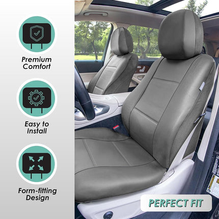 FH Group PU002SOLIDGRAY102 Universal Fit Faux Leather Front Set Bucket Solid Gray Automotive Seat Covers fits Most Cars, SUVs, and Trucks (Set of 2, Airbag Compatible)