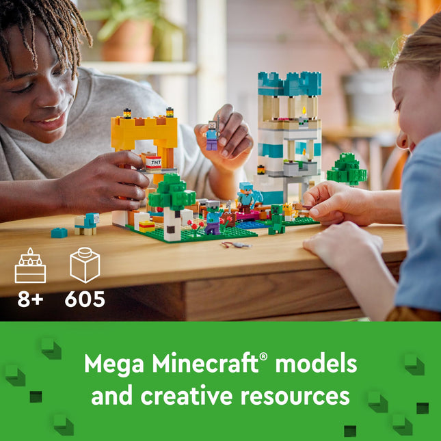 LEGO 21249 Minecraft The Building Kit 4.0, 2-in-1 Set, Build River Towers or a Cat Hut with Alex, Steve, Creeper and Zombie Mobs Figures, Toy for Kids