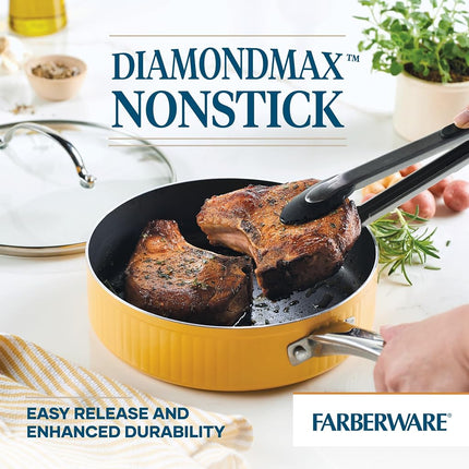Sartén antiadherente Farberware Style con tapa, apta para lavavajillas, 2.8 litros - Amarillo
