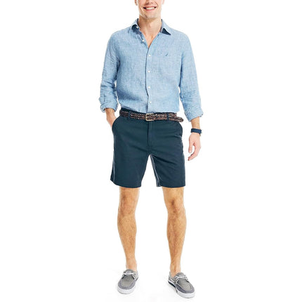 Nautica Men's Classic Fit Flat Front Stretch Solid Chino 8.5" Deck Shorts Casual, True Navy, 42
