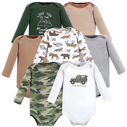 Hudson Baby unisex-baby Cotton Long-sleeve Bodysuits, Animal Adventure, 6-9 Months