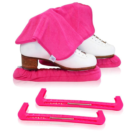 CRS Cross Skate Guards, Soakers and Towel Gift Set - Ice Skating Guards and Soft Skate Blade Covers for Figure Skating or Hockey (Power Pink, Large)