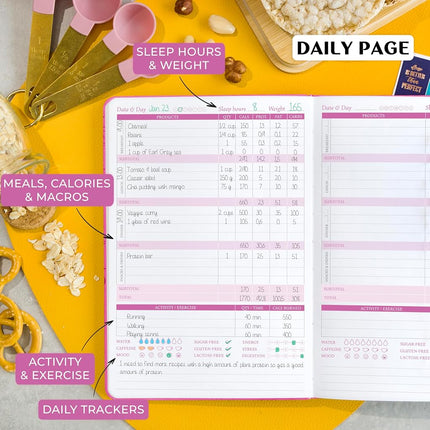 Legend Wellness Planner & Food Journal – Daily Diet & Health Journal with Weight Loss, Measurement & Exercise Trackers – Lifestyle & Nutrition Diary – Lasts 6 Months, A5 size – Hot Pink