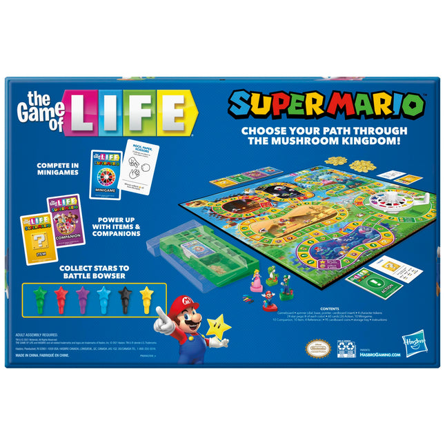 Hasbro Gaming Le Jeu de la Vie : Édition Super Mario, jeu de société pour les 8 ans et plus, avec mini-jeux, collection d'étoiles et combat contre Bowser
