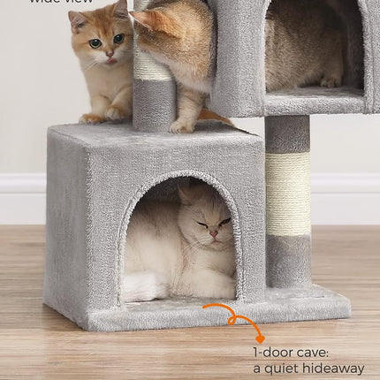 Feandrea Cat Tree Tower, 67 cm, S, Condo for Kittens up to 7 lb, Large Perch, 2 Caves, Scratching Post, Light Gray UPCT611W01