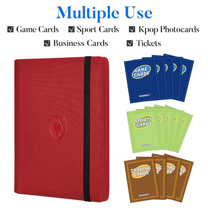 Fabmaker Trading Card Binder 9 Pocket, Card Collection Binder for 360 Cards, Premium PU Card Book, Sturdy Card Folders, Card Holder Binder, Card Album for MTC, TCG, Game Cards, Sports Cards, Red