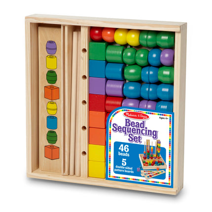 Melissa & Doug Bead Sequencing Set with 46 Wooden Beads and 5 Double-Sided Pattern Boards