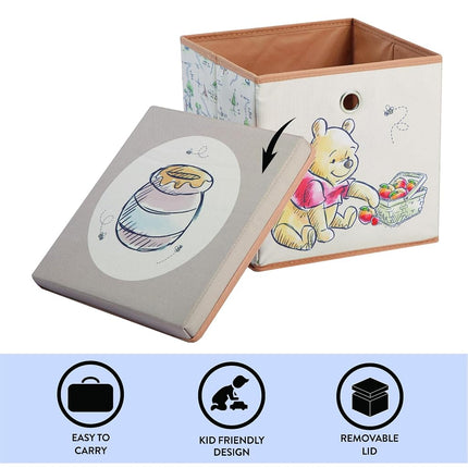 Idea Nuova Winnie the Pooh Collapsible Storage Cube with removable Lid, 10" Wx10 Hx10 D