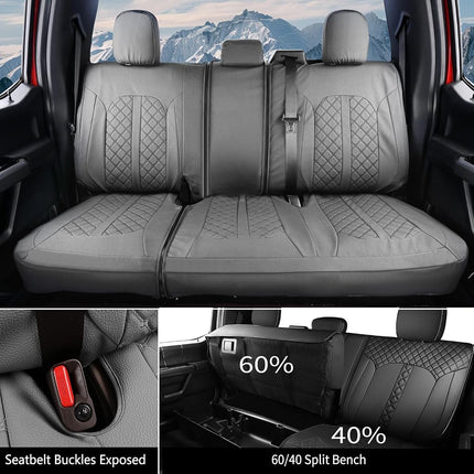 Fundas de asiento de cuero Truckiipa para Ram, juego completo de fundas de asiento impermeables de cobertura total, ajuste personalizado para Dodge Ram 1500 2009-2018, Ram 2500 3500 Crew Mega Cab 2010-2023, juego completo, gris