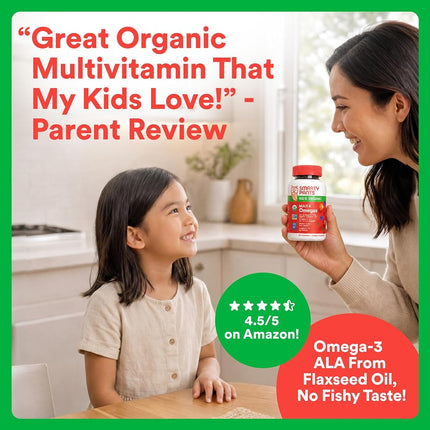 SmartyPants Organic Kids Multivitamin Gummies: Omega 3 (ALA), Vitamin D3, C, Vitamin B12, B6, A, K & Zinc for Immune Support, Biotin, Vegetarian, Three Fruit Flavors, 120 Count (30 Day Supply)