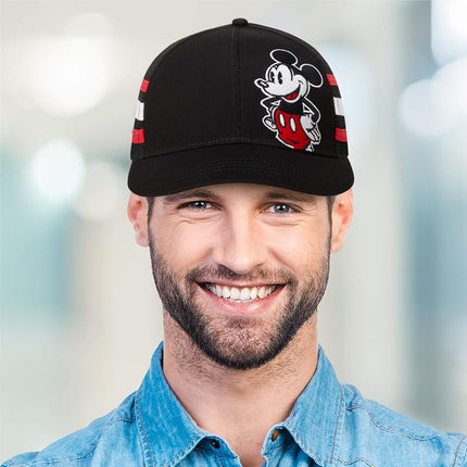 Disney Men's Baseball Cap Mickey Mouse Curved Brim Snap-Back Hat, Mickey Stripes