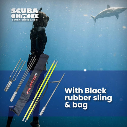 Scuba Choice Spearfishing 5' Fiberglass Travel Hawaiian Sling Pole Spear - 2-Piece with 3 Tips Set (12" Paralyzer & Lionfish Tip) | Durable Lightweight, Includes Black Rubber Carry Bag