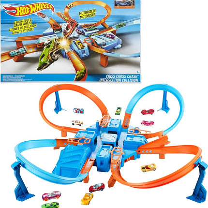 Hot Wheels Criss Cross Crash Motorized Track Set, 