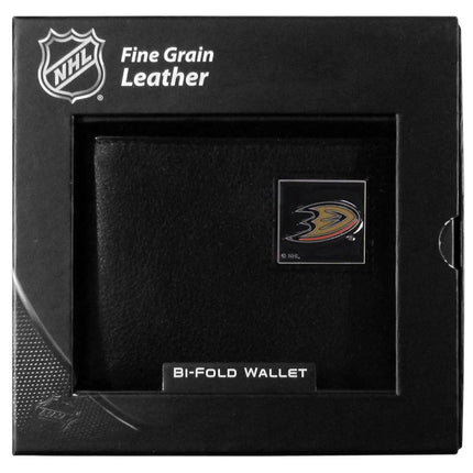 NHL Anaheim Ducks Leather Bi-Fold Wallet Packaged in Gift Box, Black