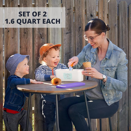 ZICOTO Set of 2 Reusable Ice Cream Tub Containers 1.6 Quart Ea. - Perfect for Homemade Sorbet, Frozen Yogurt Or Gelato - Stackable Storage Containers, Stickers And Lids Stores Easily In Freezer